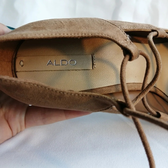 Aldo Tan Suede Kenneson Lace Up Stiletto Heel Pointed Toe Pumps 7.5 - Picture 13 of 16